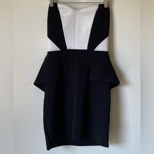 2b Bebe Women Strapless Peplum Ribbed Dress - Black & White Bodycon - Size M